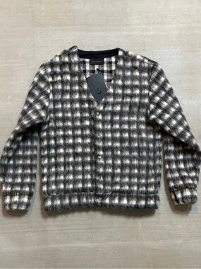 Black Scale Men's Checked Button-Up Cardigan Jacket - Black & White